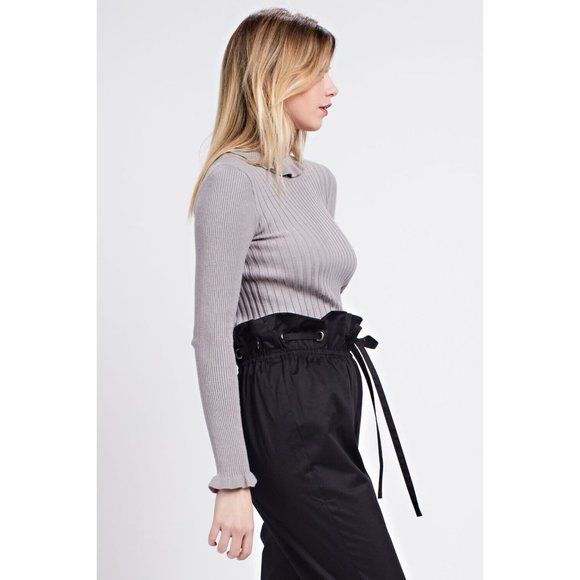 Women's Casual Ruffled Ribbed Turtle Neck Long Sleeve Sweater - Picture 5 of 10